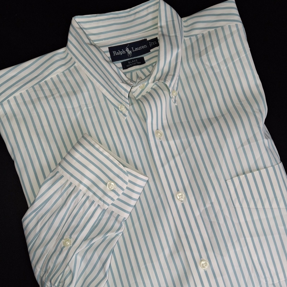 Ralph Lauren Blake Mens XL Shirt Striped Blue/White Long Sleeve Cotton